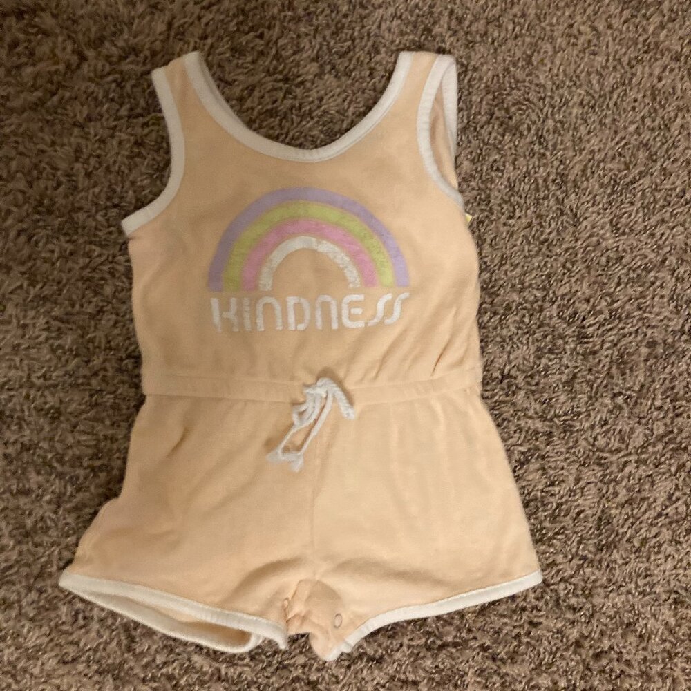 Grayson Mini Terry Cloth Romper 18 Months Pastel Orange Kindness Rainbow Graphic